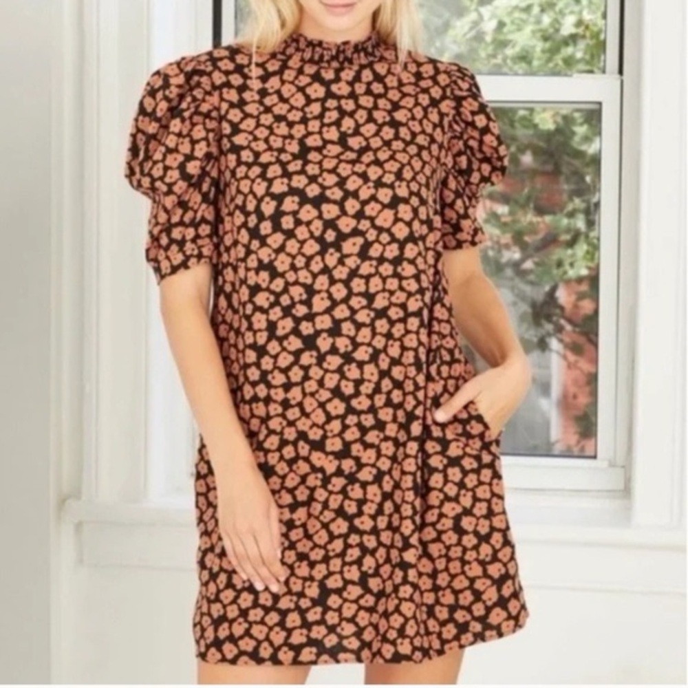 Who What Wear Floral‎ Print Dress Black Orange